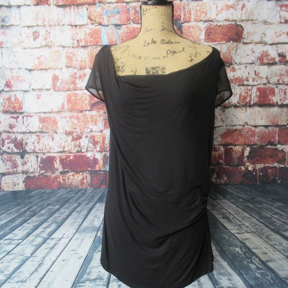 T Tahari Tops - T Tahari Black Draped Shirred Cap Sleeve Blouse